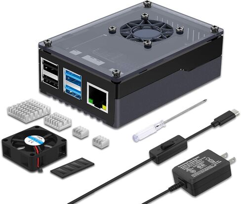 سمارازا حافظة راسبيري باي 4، حافظة اكريليك لراسبيري باي 4 بي مع مروحة تبريد 35 ملم، 4 قطع مشتت حراري، مصدر طاقة 5 فولت 3 امبير لراسبيري بي اي 4 موديل بي، RPI 4 8GB/4GB/2GB (لوحة RPI غير متضمنة) in Kuwait