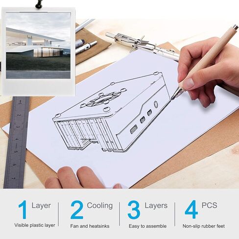 سمارازا حافظة راسبيري باي 4، حافظة اكريليك لراسبيري باي 4 بي مع مروحة تبريد 35 ملم، 4 قطع مشتت حراري، مصدر طاقة 5 فولت 3 امبير لراسبيري بي اي 4 موديل بي، RPI 4 8GB/4GB/2GB (لوحة RPI غير متضمنة) in Kuwait