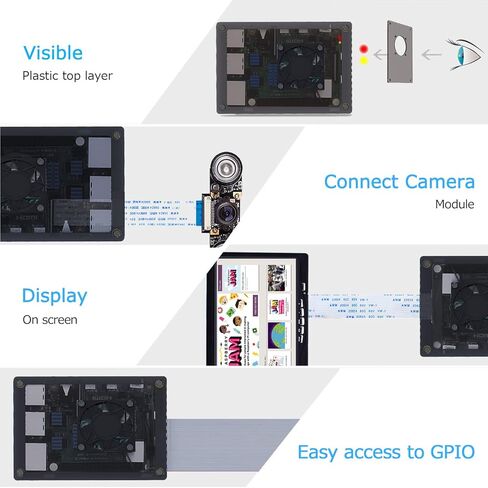 سمارازا حافظة راسبيري باي 4، حافظة اكريليك لراسبيري باي 4 بي مع مروحة تبريد 35 ملم، 4 قطع مشتت حراري، مصدر طاقة 5 فولت 3 امبير لراسبيري بي اي 4 موديل بي، RPI 4 8GB/4GB/2GB (لوحة RPI غير متضمنة) in Kuwait
