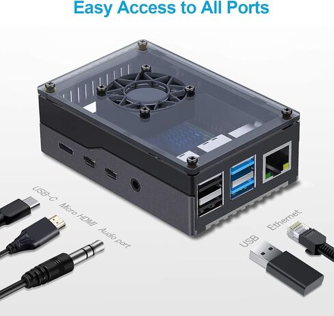 سمارازا حافظة راسبيري باي 4، حافظة اكريليك لراسبيري باي 4 بي مع مروحة تبريد 35 ملم، 4 قطع مشتت حراري، مصدر طاقة 5 فولت 3 امبير لراسبيري بي اي 4 موديل بي، RPI 4 8GB/4GB/2GB (لوحة RPI غير متضمنة) in Kuwait