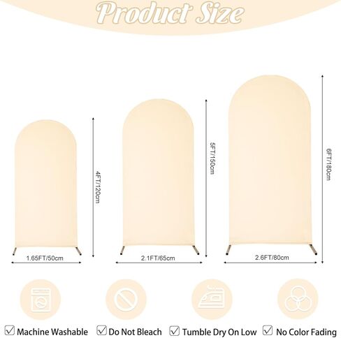 مجموعة غطاء قوس الزفاف المجهزة من ألياف لدنة مكونة من 3 أغطية خلفية قوس بيج، أغطية حامل خلفية مستديرة من كيارا لحفلات الزفاف وأعياد الميلاد وحفلات استقبال المولود الجديد (بيج، 6 أقدام، 6.6 أقدام، 7.2 أقدام) in Kuwait