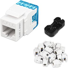 اي ويلينك مجموعة مقابس كيستون كات 6 ار جيه 45 من 25 قطعة وحامل كيستون يثبت على الحائط بزاوية 180 درجة، موصل وحدة كيستون كات 5 اي كات 5 يو تي بي، 110 نوع للوحة الحائط، لوحة التصحيح، ابيض in Kuwait