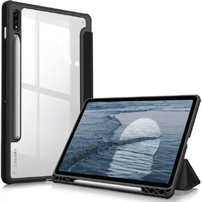 حافظة Fintie Hybrid رفيعة لهاتف Samsung Galaxy Tab S8/Tab S7 11 بوصة (موديل SM-X700/X706/T870/T875/T878) مع حامل قلم S، غطاء مقاوم للصدمات مع غطاء خلفي شفاف شفاف، ذهبي وردي