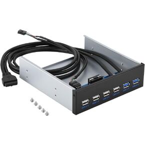 Front Panel USB Hub 6 Port, 4 Port USB 2.0 + 2 Port USB 3.0 Drive Bay 5.25 Inch with 9/19 Pin Connector for Desktop Computer Multi Connection in Kuwait