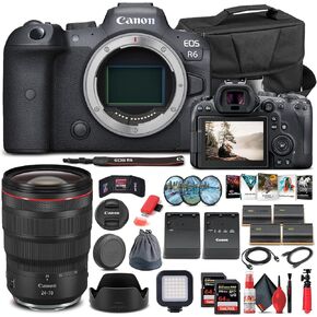 كاميرا Canon EOS R6 الرقمية بدون مرآة (الهيكل فقط) 4082C002 + عدسة Canon RF مقاس 24-70 مم + بطاقة ذاكرة 2 × 64 جيجابايت + حقيبة + برنامج Corel + 3 بطاريات LPE6 × + شاحن خارجي + قارئ بطاقات + المزيد (متجددة) in Saudi Arabia
