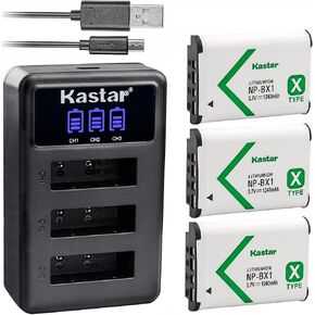 حزمة واحدة من بطارية NP-BX1 من Kastar وشاحن USB ثلاثي LCD متوافق مع Sony NP-BX1، النوع X، حزمة بطارية قابلة لإعادة الشحن من سلسلة X، Sony BC-CSX، BC-CSXB، BC-TRX، شاحن Acc-TRBX، مقبض التصوير VCT -SGR1 in Saudi Arabia