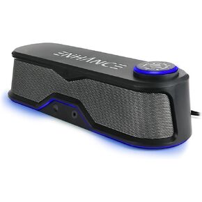 ENHANCE SB1 Computer Speakers High Excursion Soundbar - USB Powered Computer Sound Bar, Under Monitor Speaker with 10W Peak, LED Volume Control Knob, Headset Pass Through, Gaming Soundbar for PC