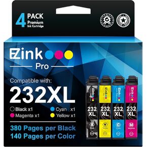 استبدال خرطوشة الحبر المعاد تصنيعها E-Z Ink Pro 232XL لطابعة Epson 232 XL 232XL 232 لطابعة Epson Expression Home XP-4200 XP-4205 Workforce WF-2930 WF-2950 (4 عبوات باللون الأسود والسماوي والأرجواني والأصفر) in Kuwait