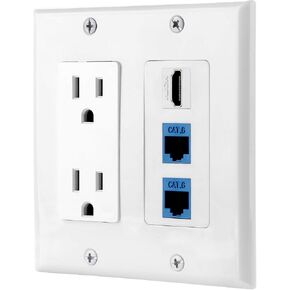 IBL-15A Power Outlet, 2 Port HDMI, 1 Cat6 Ethernet, 1 Coax Cable TV Wall Plate in White in Kuwait