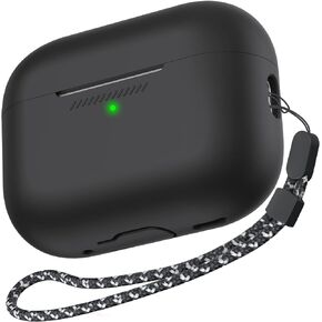 غطاء حماية من السيليكون من AHASTYLE AirPods Pro 2 [مصباح LED أمامي مرئي] متوافق مع AirPods Pro الجيل الثاني (أسود)