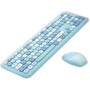 STIVIC Wireless Keyboard and Mouse Combo, Retro Style Keyboard with Round Keycaps, 2.4GHz Dropout-Free Connection Mouse with 3 Adjustable DPI for Windows Notebook PC (Bluish) in Kuwait