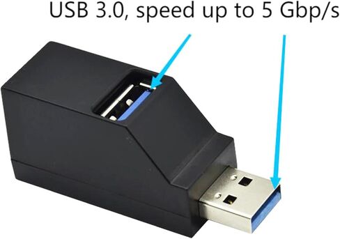 موزع USB 90 درجة مقسم 3 منافذ USB 3.0 محمول لنقل البيانات بسرعة عالية للكمبيوتر واللاب توب وذاكرة فلاش USB من شانفيلو، اسود in Saudi Arabia