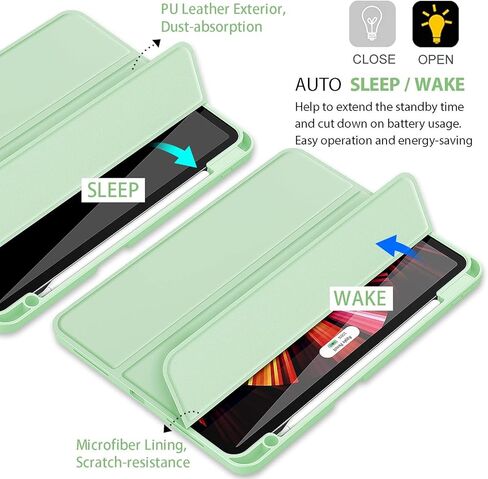 حافظة Gahwa الجديدة لجهاز iPad Pro مقاس 11 بوصة 2022 (الجيل الرابع)/2021 (الجيل الثالث)/2020 (الجيل الثاني)/2018 (الجيل الأول) مع حامل أقلام الرصاص، حافظة iPad الذكية مع خاصية النوم/الاستيقاظ التلقائي [يدعم معرف اللمس وقلم الرصاص من الجيل الثاني الشحن] (أ in Kuwait