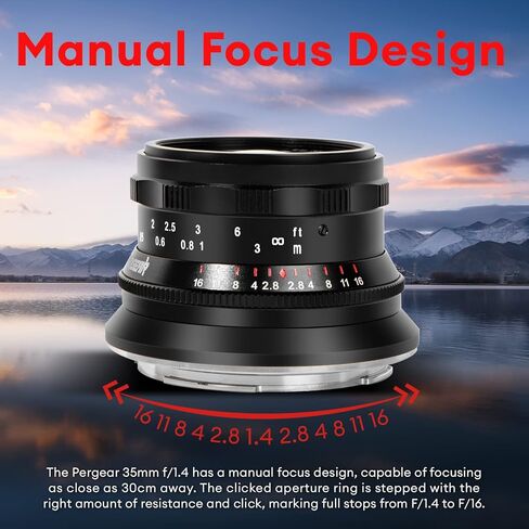 عدسة تركيز يدوية كاملة الإطار 35 مم F1.4 من PERGEAR، متوافقة مع كاميرات Nikon Z-Mount ذات الإطار الكامل بدون مرآة Z7 Z6 Z5 Z6 Mark II Z7 Mark II Z8 Z9 (فضي) in Kuwait