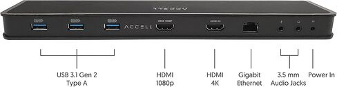 Accell InstantView USB-C 4K Docking Station - 2 HDMI, 3 USB 3.1 Gen 2 10 Gbps, Gigabit Ethernet and Audio Ports Compatible with Microsoft Windows, MacBooks, Chromebooks, and Android. in Kuwait