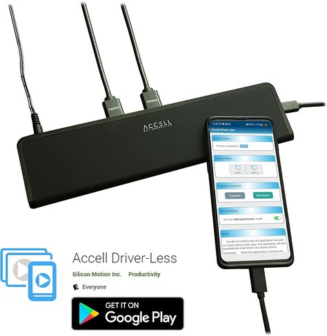Accell InstantView USB-C 4K Docking Station - 2 HDMI, 3 USB 3.1 Gen 2 10 Gbps, Gigabit Ethernet and Audio Ports Compatible with Microsoft Windows, MacBooks, Chromebooks, and Android. in Kuwait