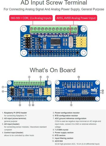 High-Precision AD HAT ADS1263 10-Channel 32-Bit ADC SPI Bus Low Noise Low Temperature Drift,for Raspberry Pi 4B/3B+/3B/2B/Zero/Zero W/Zero WH/2W and Jetson Nano in Saudi Arabia