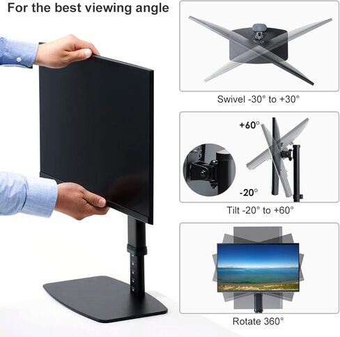 SANWA Single Monitor Stand, Freestanding VESA Monitor Desk Mount Fits 15" to 27" Computer Screen, 13.2 lbs, Height Adjustable with Swivel, Tilt, 360° Rotation, VESA 100x100 75x75mm, Black in Kuwait