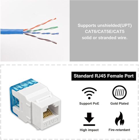 اي ويلينك مجموعة مقابس كيستون كات 6 ار جيه 45 من 25 قطعة وحامل كيستون يثبت على الحائط بزاوية 180 درجة، موصل وحدة كيستون كات 5 اي كات 5 يو تي بي، 110 نوع للوحة الحائط، لوحة التصحيح، ابيض in Kuwait