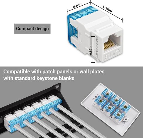 اي ويلينك مجموعة مقابس كيستون كات 6 ار جيه 45 من 25 قطعة وحامل كيستون يثبت على الحائط بزاوية 180 درجة، موصل وحدة كيستون كات 5 اي كات 5 يو تي بي، 110 نوع للوحة الحائط، لوحة التصحيح، ابيض in Kuwait