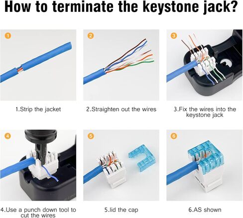 اي ويلينك مجموعة مقابس كيستون كات 6 ار جيه 45 من 25 قطعة وحامل كيستون يثبت على الحائط بزاوية 180 درجة، موصل وحدة كيستون كات 5 اي كات 5 يو تي بي، 110 نوع للوحة الحائط، لوحة التصحيح، ابيض in Kuwait