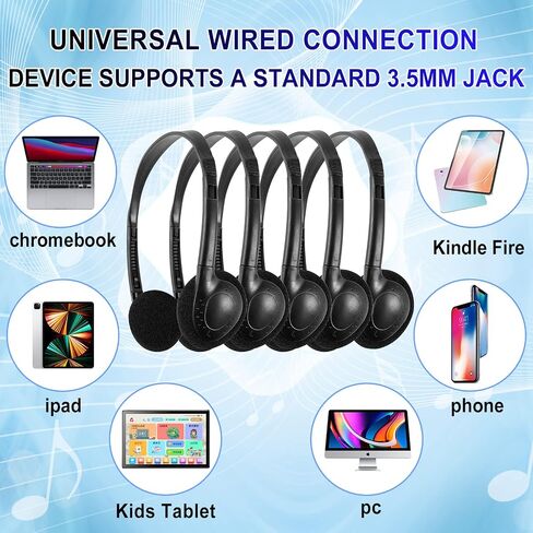 CN-Outlet Kids Headphones for Classroom in Bulk Multi Colored 5 Pack, Wholesale Children On-Ear Headset Perfect for Schools, Student, Libraries, Computer Lab, Testing Centers (5Pack) in Kuwait
