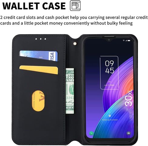 حافظة RTYJZ لهاتف TCL 30 XL، حافظة محفظة TCL 30 XL مع واقي شاشة من الزجاج المقسى مع حامل بطاقة بمسند مغناطيسي، حافظة جلدية PU لهاتف TCL 30 XL (T701DL) (أسود) in Kuwait