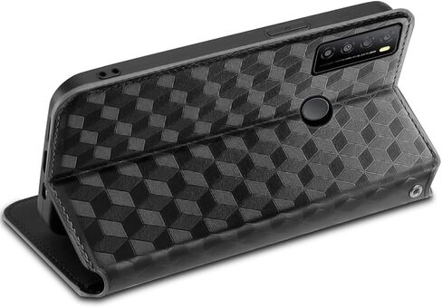 حافظة RTYJZ لهاتف TCL 30 XL، حافظة محفظة TCL 30 XL مع واقي شاشة من الزجاج المقسى مع حامل بطاقة بمسند مغناطيسي، حافظة جلدية PU لهاتف TCL 30 XL (T701DL) (أسود) in Kuwait