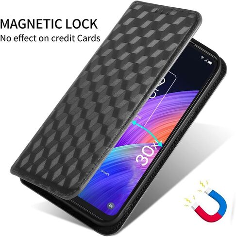 حافظة RTYJZ لهاتف TCL 30 XL، حافظة محفظة TCL 30 XL مع واقي شاشة من الزجاج المقسى مع حامل بطاقة بمسند مغناطيسي، حافظة جلدية PU لهاتف TCL 30 XL (T701DL) (أسود) in Kuwait