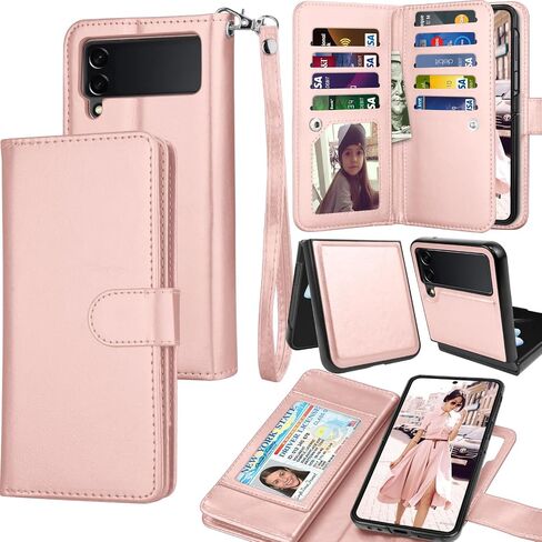 حافظة Tekcoo Galaxy Z Flip 4، حافظة محفظة Galaxy Z Flip4 5G، فتحات بطاقة الائتمان من جلد البولي يوريثان الفاخر، حامل غطاء فوليو [حافظة مغناطيسية قابلة للفصل] مسند لهاتف Samsung Z Flip4 [رخام] in Saudi Arabia
