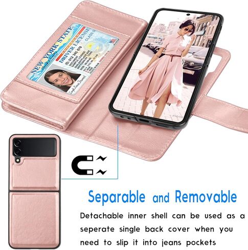 حافظة Tekcoo Galaxy Z Flip 4، حافظة محفظة Galaxy Z Flip4 5G، فتحات بطاقة الائتمان من جلد البولي يوريثان الفاخر، حامل غطاء فوليو [حافظة مغناطيسية قابلة للفصل] مسند لهاتف Samsung Z Flip4 [رخام] in Saudi Arabia