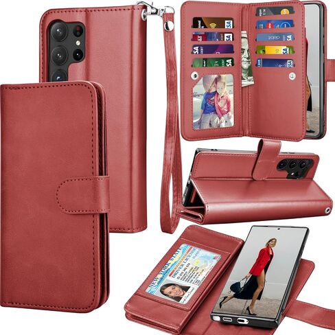 حافظة Galaxy S23 Ultra، حافظة محفظة Galaxy S23 Ultra 5G، Tekcoo الفاخرة من جلد البولي يوريثان، فتحات بطاقة الائتمان النقدية، حامل غطاء قلاب [حافظة صلبة مغناطيسية قابلة للفصل] لهاتف Samsung S23 Ultra [أسود] in Saudi Arabia