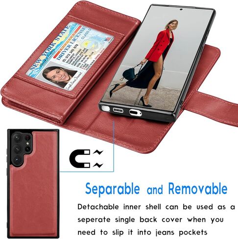 حافظة Galaxy S23 Ultra، حافظة محفظة Galaxy S23 Ultra 5G، Tekcoo الفاخرة من جلد البولي يوريثان، فتحات بطاقة الائتمان النقدية، حامل غطاء قلاب [حافظة صلبة مغناطيسية قابلة للفصل] لهاتف Samsung S23 Ultra [أسود] in Saudi Arabia