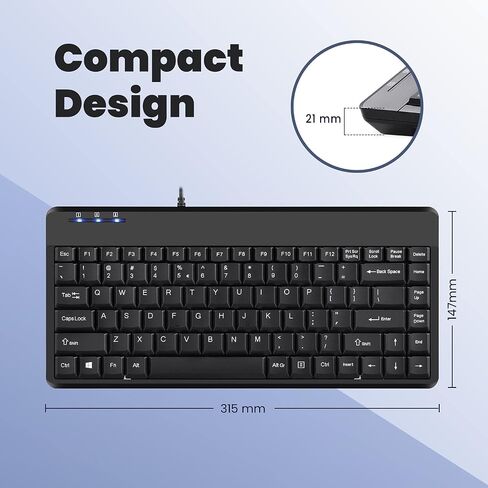 لوحة مفاتيح سلكية USB صغيرة من Perixx PERIBOARD-409U، أسود، تصميم باللغة الإنجليزية الأمريكية in Kuwait