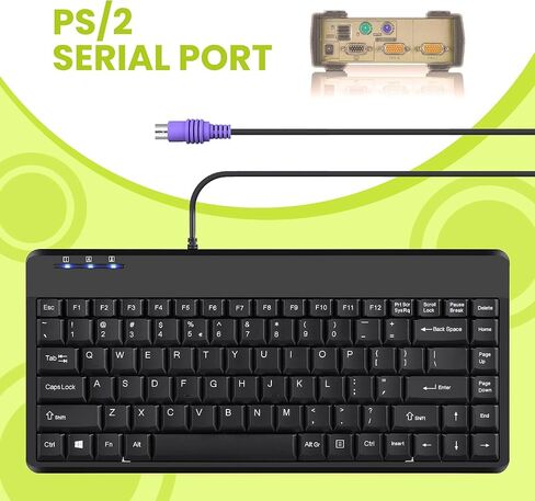 Perixx PERIBOARD-409P لوحة مفاتيح سلكية PS2 صغيرة، أسود، تصميم باللغة الإنجليزية الأمريكية in Saudi Arabia