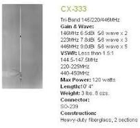 هوائي قاعدة ثلاثي النطاق CX-333، 2 متر/1.25 متر/70 سم، 10 قدم كومت in Saudi Arabia