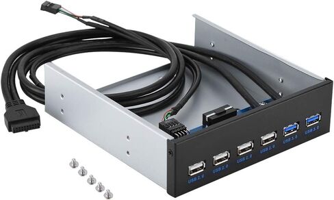 Front Panel USB Hub 6 Port, 4 Port USB 2.0 + 2 Port USB 3.0 Drive Bay 5.25 Inch with 9/19 Pin Connector for Desktop Computer Multi Connection in Kuwait
