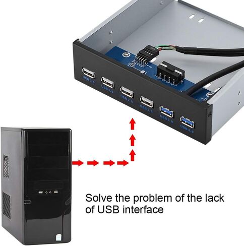 Front Panel USB Hub 6 Port, 4 Port USB 2.0 + 2 Port USB 3.0 Drive Bay 5.25 Inch with 9/19 Pin Connector for Desktop Computer Multi Connection in Kuwait