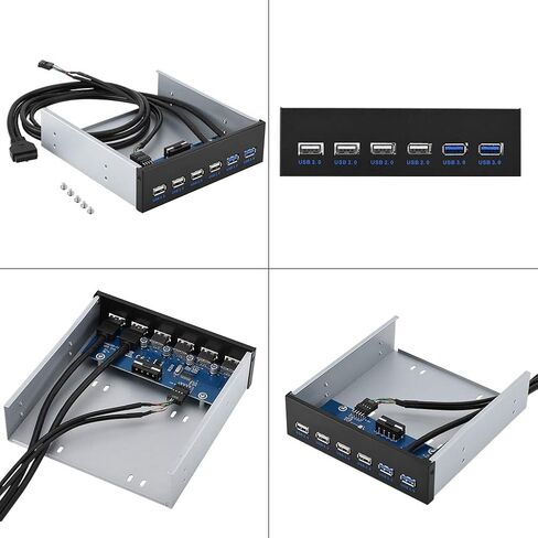 Front Panel USB Hub 6 Port, 4 Port USB 2.0 + 2 Port USB 3.0 Drive Bay 5.25 Inch with 9/19 Pin Connector for Desktop Computer Multi Connection in Kuwait