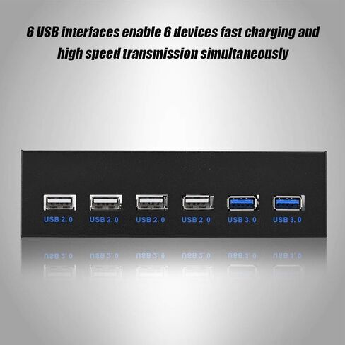 Front Panel USB Hub 6 Port, 4 Port USB 2.0 + 2 Port USB 3.0 Drive Bay 5.25 Inch with 9/19 Pin Connector for Desktop Computer Multi Connection in Kuwait