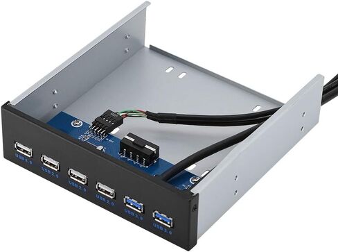 Front Panel USB Hub 6 Port, 4 Port USB 2.0 + 2 Port USB 3.0 Drive Bay 5.25 Inch with 9/19 Pin Connector for Desktop Computer Multi Connection in Kuwait