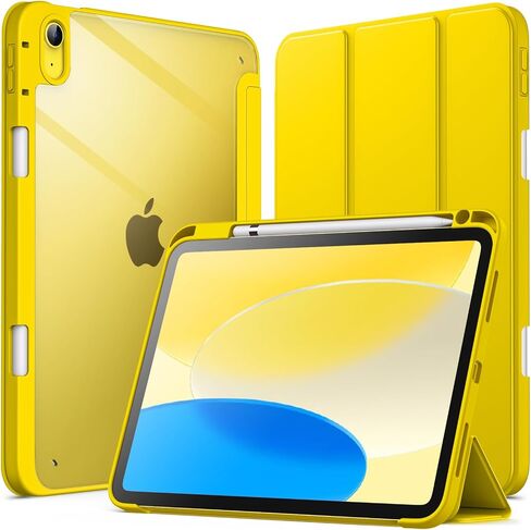 حافظة JETech لجهاز iPad 10 (10.9 بوصة، موديل 2022، الجيل العاشر) مع حامل أقلام، غطاء خلفي شفاف وشفاف وغطاء نحيف مضاد للصدمات، استيقاظ/غفو تلقائي (أصفر) in Saudi Arabia