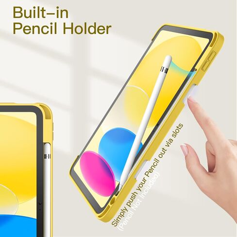 حافظة JETech لجهاز iPad 10 (10.9 بوصة، موديل 2022، الجيل العاشر) مع حامل أقلام، غطاء خلفي شفاف وشفاف وغطاء نحيف مضاد للصدمات، استيقاظ/غفو تلقائي (أصفر) in Saudi Arabia