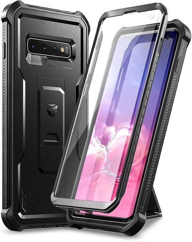 Dexnor for Samsung Galaxy S10 Case, [Built in Screen Protector and Kickstand] Heavy Duty Military Grade Protection Shockproof Protective Cover for Samsung Galaxy S10 Black in Kuwait