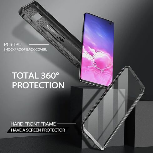 Dexnor for Samsung Galaxy S10 Case, [Built in Screen Protector and Kickstand] Heavy Duty Military Grade Protection Shockproof Protective Cover for Samsung Galaxy S10 Black in Kuwait