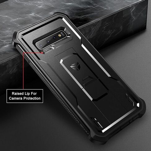 Dexnor for Samsung Galaxy S10 Case, [Built in Screen Protector and Kickstand] Heavy Duty Military Grade Protection Shockproof Protective Cover for Samsung Galaxy S10 Black in Kuwait