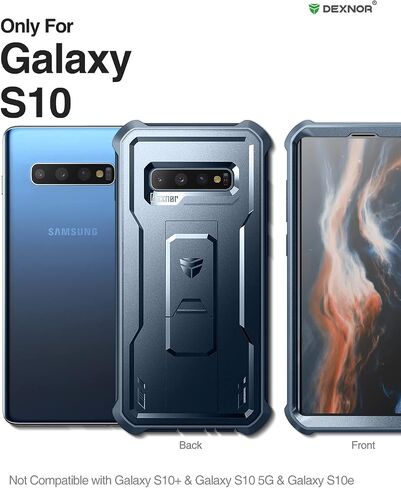 حافظة Dexnor لهاتف Samsung Galaxy S10، [واقي شاشة مدمج ومسند] غطاء واقٍ مقاوم للصدمات عالي التحمل من الدرجة العسكرية لهاتف Samsung Galaxy S10 أسود in Kuwait