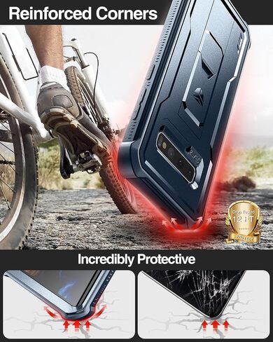 حافظة Dexnor لهاتف Samsung Galaxy S10، [واقي شاشة مدمج ومسند] غطاء واقٍ مقاوم للصدمات عالي التحمل من الدرجة العسكرية لهاتف Samsung Galaxy S10 أسود in Kuwait