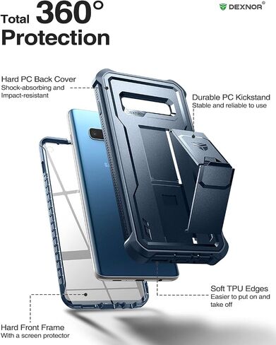 حافظة Dexnor لهاتف Samsung Galaxy S10، [واقي شاشة مدمج ومسند] غطاء واقٍ مقاوم للصدمات عالي التحمل من الدرجة العسكرية لهاتف Samsung Galaxy S10 أسود in Kuwait