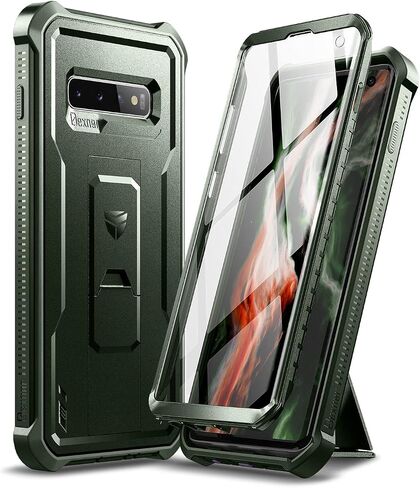 Dexnor for Samsung Galaxy S10 Case, [Built in Screen Protector and Kickstand] Heavy Duty Military Grade Protection Shockproof Protective Cover for Samsung Galaxy S10 Black in Kuwait